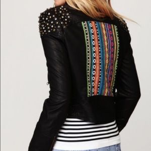 Free People Black Embellished Vegan Leather Jacket